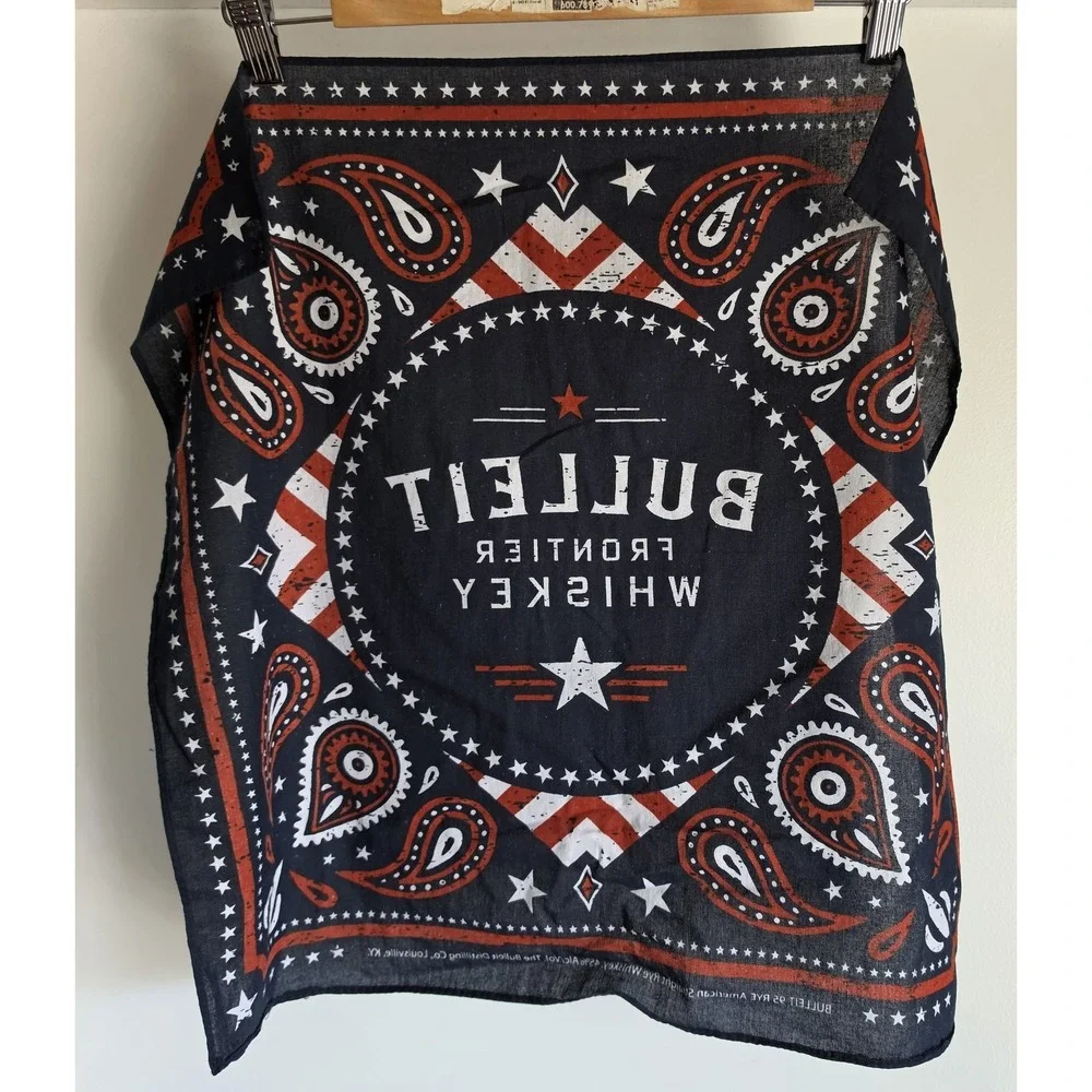 Bulleit Whiskey Bandana Black Red White Western Unisex Scarf Wrap Head